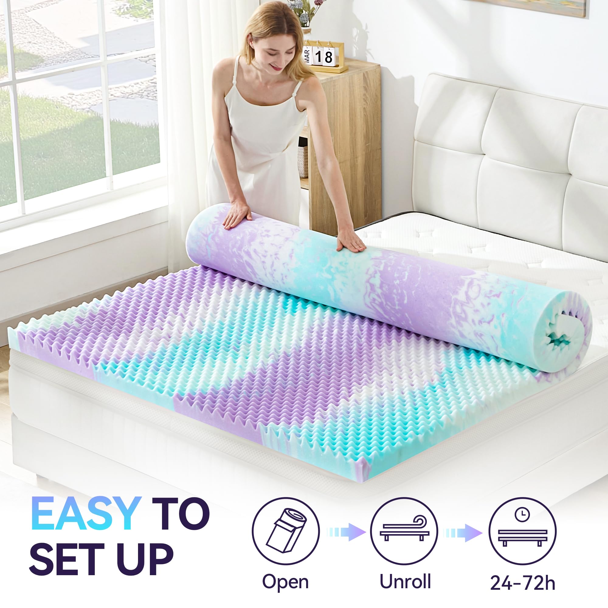 SINWEEK 2 Inch Egg Crate Memory Foam Mattress Topper Twin Size, Soft Mattress Pad for Back Pain Relief, Bed Topper, CertiPUR-US Certified, Colorful