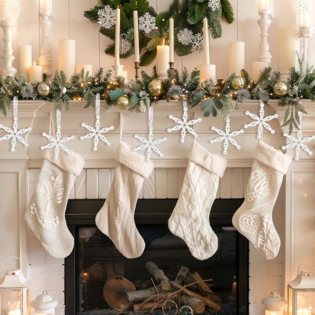 Beeveer 12 Pcs White Snowflake Ornaments - Elegant Hanging Decor for Christmas Trees & Winter Celebrations