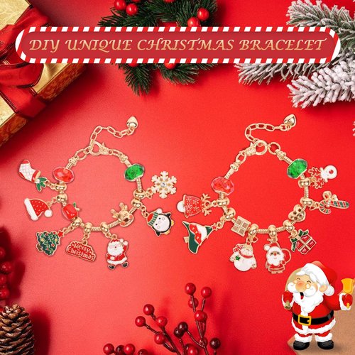 2025 Christmas Advent Calendar Bracelets, 24 Days Christmas Countdown Calendar with 2pcs DIY Charm Bracelets Kits,DIY Christmas Charm Bracelet Gifts