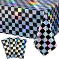 Checkered Plastic Tablecloths by Iridescent | Shiny Disposable Laser Rectangle Covers - 54x108 Inch