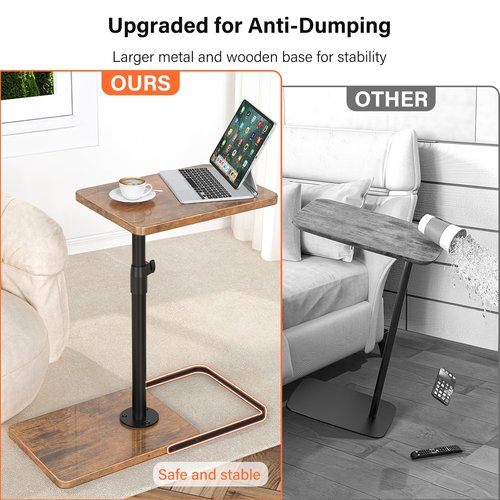 TV Tray Table for Couch - Adjustable Height & 360°Swivel Panel Design，Larger Metal and Wooden Base to Prevent Slipping，Sofa Armrest Tray Table for Eating Laptop Couch Bed Dinner or Small Space