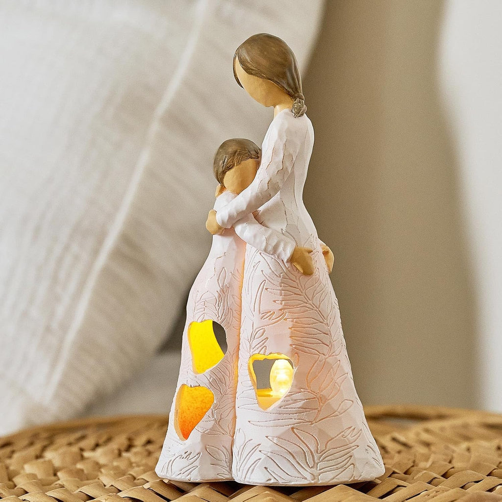 Regine Switzerland Unique Candle Holder Statue - Sentimental LED Light Gift for Mom | Resin Mother-Daughter Tealight Decor