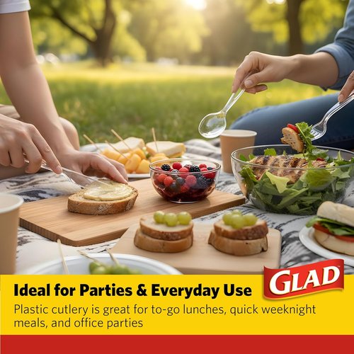 Glad Clear Disposable Cutlery Set - Heavy Duty Plastic Forks, Knives & Spoons | 240 Count, Dishwasher Safe