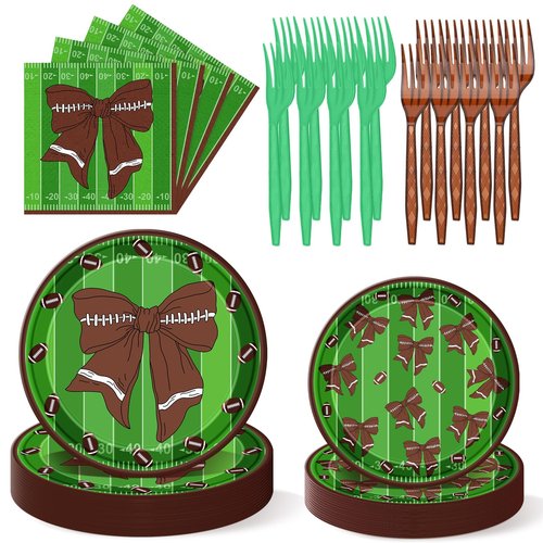 96 Pcs/24 Sets Football Coquette Party Supply Football Coquette Plate and Napkin Sports Birthday Party Decoration Disposable Paper Plate Baby Shower for Sports Lover Team Night Tailgate Game Day