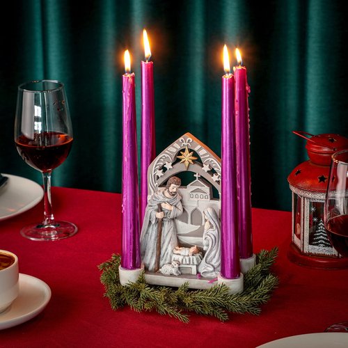 Nativity Advent Decorations Advent Candle Holder Holy Family Nativity Scene with Arch Candle Holder Religious Decors for Christmas Supplies(Solid Color)
