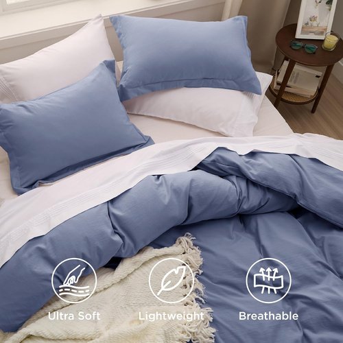 Bedsure Slate Blue Duvet Cover Set - Extra Soft 3-Piece Queen Bedding, 90x90 Inches with Zipper Closure & 2 Pillow Shams