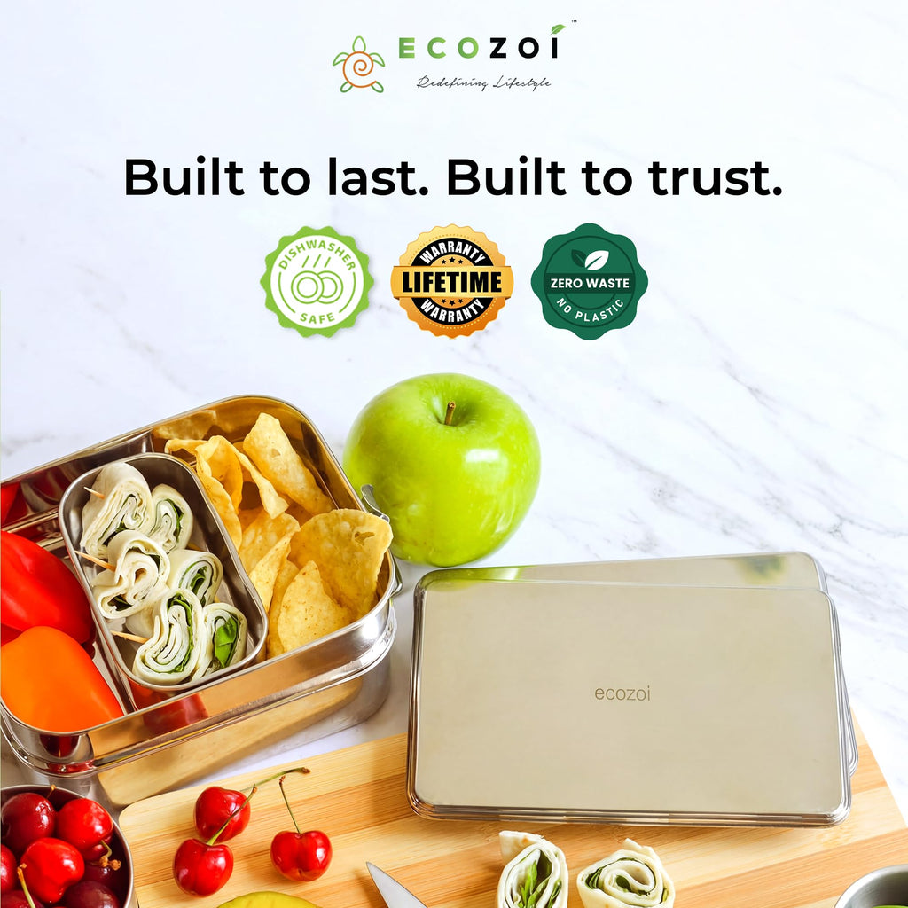 ecozoi Stainless Steel Ice Packs Set of 4 Slim, Reusable Ice Packs for Lunch Boxes Small, Bento Bags & Coolers Plastic-Free, Durable & Eco-Friendly Ice Packs for Kids and Adults