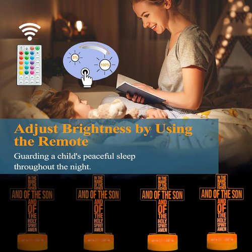 Cross 3D Night Light - Jesus Lamp with 16 Color Options, Remote Control & Timer | Perfect Gift for Christmas & Birthdays