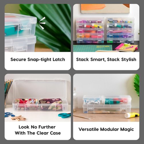 IRIS USA Pencil Case Boxes - 10-Pack Clear Plastic Organizing Containers with Snap Lid for Crafts & Stickers