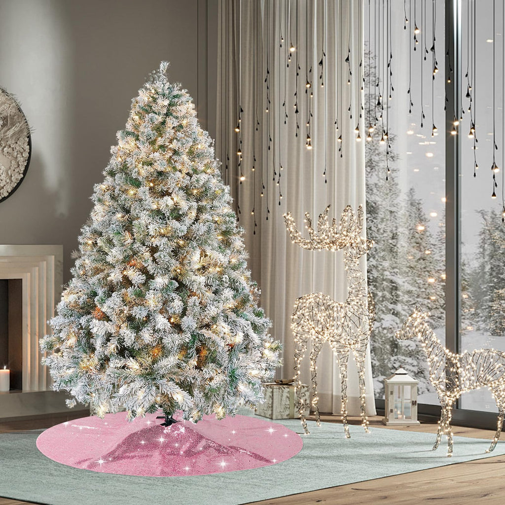 PartyDelight Christmas Tree Skirt Pink 24 inch Round Sparkly Fuchsia Pink Sequin Small Ornaments Xmas New Years Party Decorations