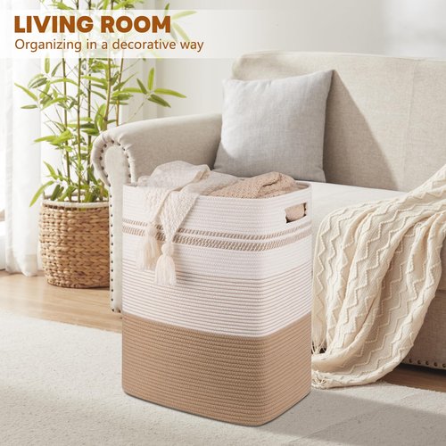 SIXDOVE Laundry Basket, Large Woven Rope Tall Laundry Basket with Handles, Decorative Storage Basket for Clothes and Blankets in Living room, Bedroom