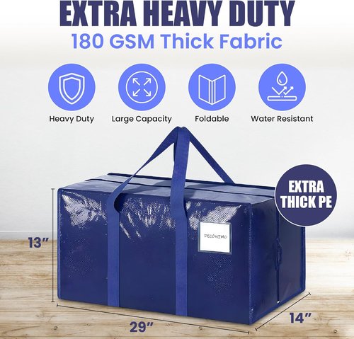 Extra Heavy Duty Large Moving Bags by [Brand Name] - Strong Zipper & Comfortable Handles | Durable Storage Totes for Clothes - Dark Blue (6 Pack)