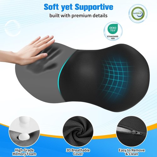 SweetSlubr Lumbar Support Pillow for Office Chair - Memory Foam Lumbar Pillow with Detachable Strap & Breathable Cover, Ergonomic Back Support for Office Chair, Car, Bed Rest (Black)