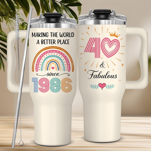 GLAKEUN 40th Birthday Gifts for Women - 40th Birthday Decorations for Her, Woman - 40&Fabulous - 1986 Bday Gifts Cups for Women - 1986 Present Gift for Mom, Wife, Sister - Turning Forty Tumbler 40oz