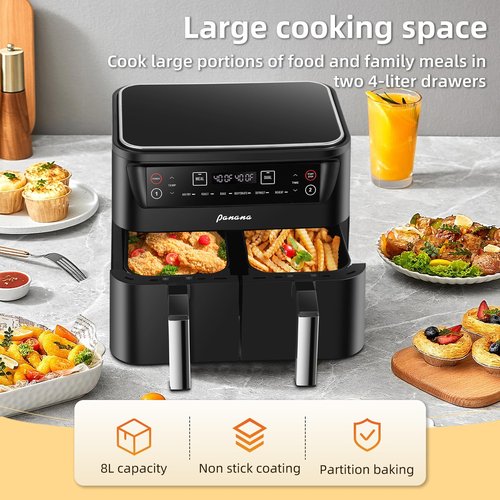 Air Fryer 8.5QT, Dual Zone 6 in 1 Air Fryer for Roast, Bake, Dehydrator, Defrost, Reheat for Quick Meals, Airfryers for Family Use
