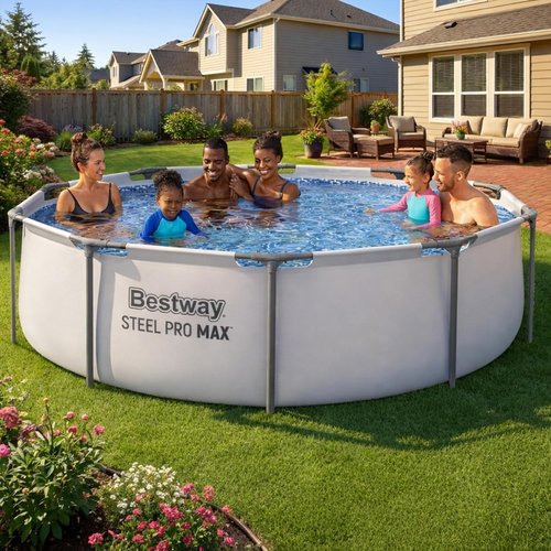 Bestway Steel Pro MAX Above Ground Pool - 10' x 30" Round Metal Frame with Filter Pump & Cartridge - Gray