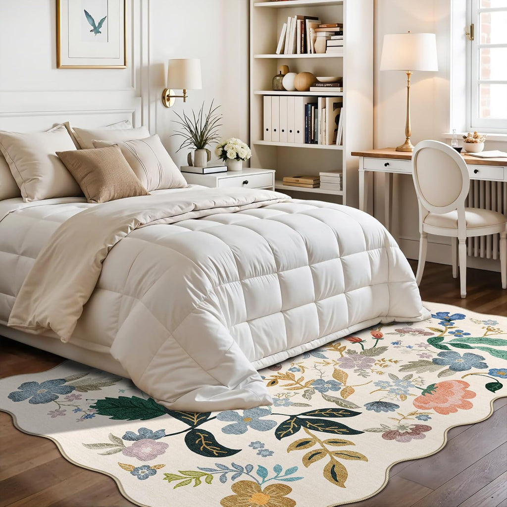 Skiennix 5x7 Living Room Area Rug - Washable Floral Non-Slip Design | Ultra Soft Carpet for Home & Office