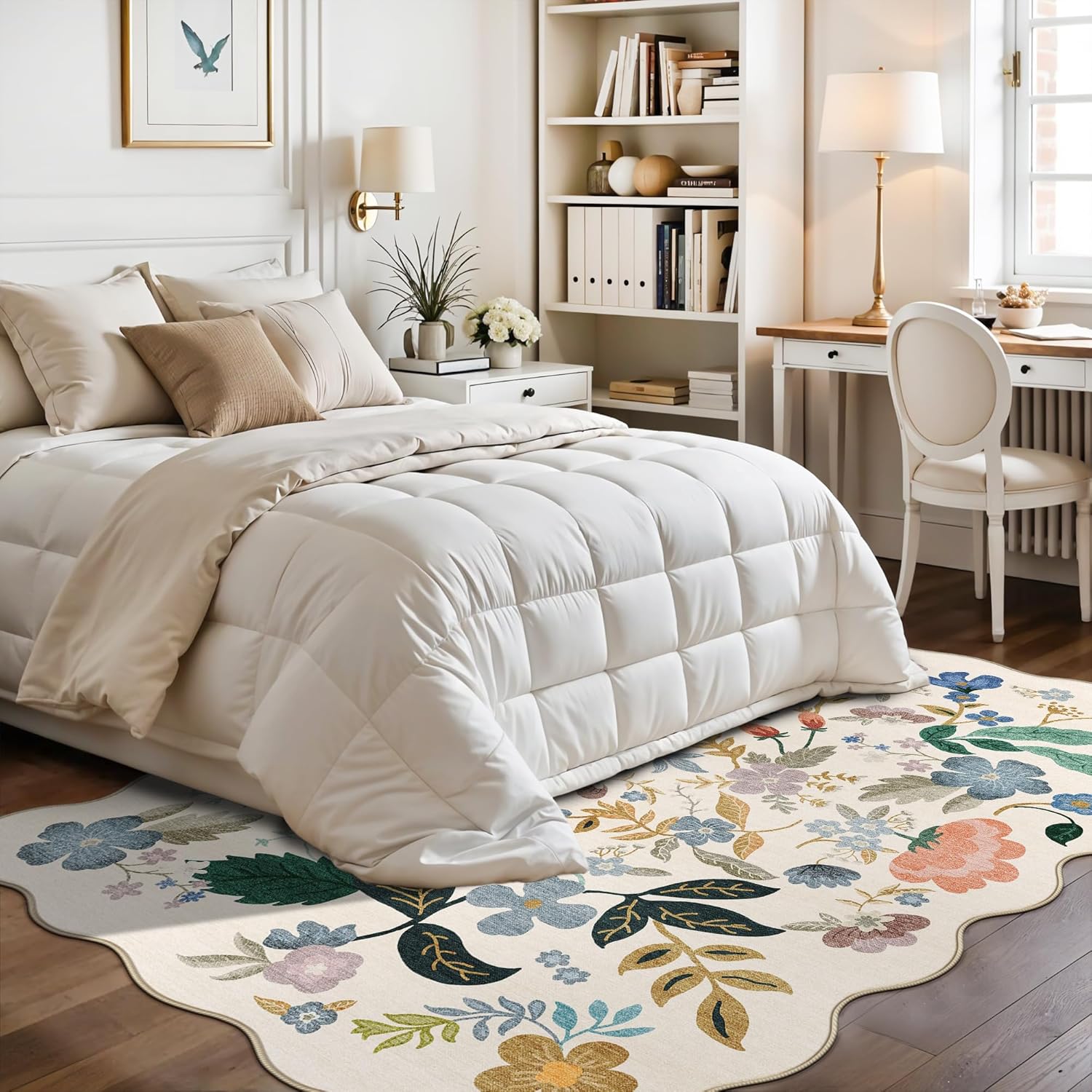 Skiennix 5x7 Living Room Area Rug - Washable Floral Non-Slip Design | Ultra Soft Carpet for Home & Office