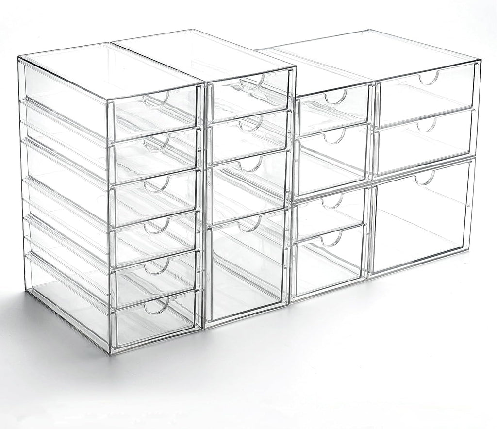 Prsildan Acrylic Drawer Organizer - 17 Clear Stackable Drawers for Craft, Makeup & Jewelry Storage