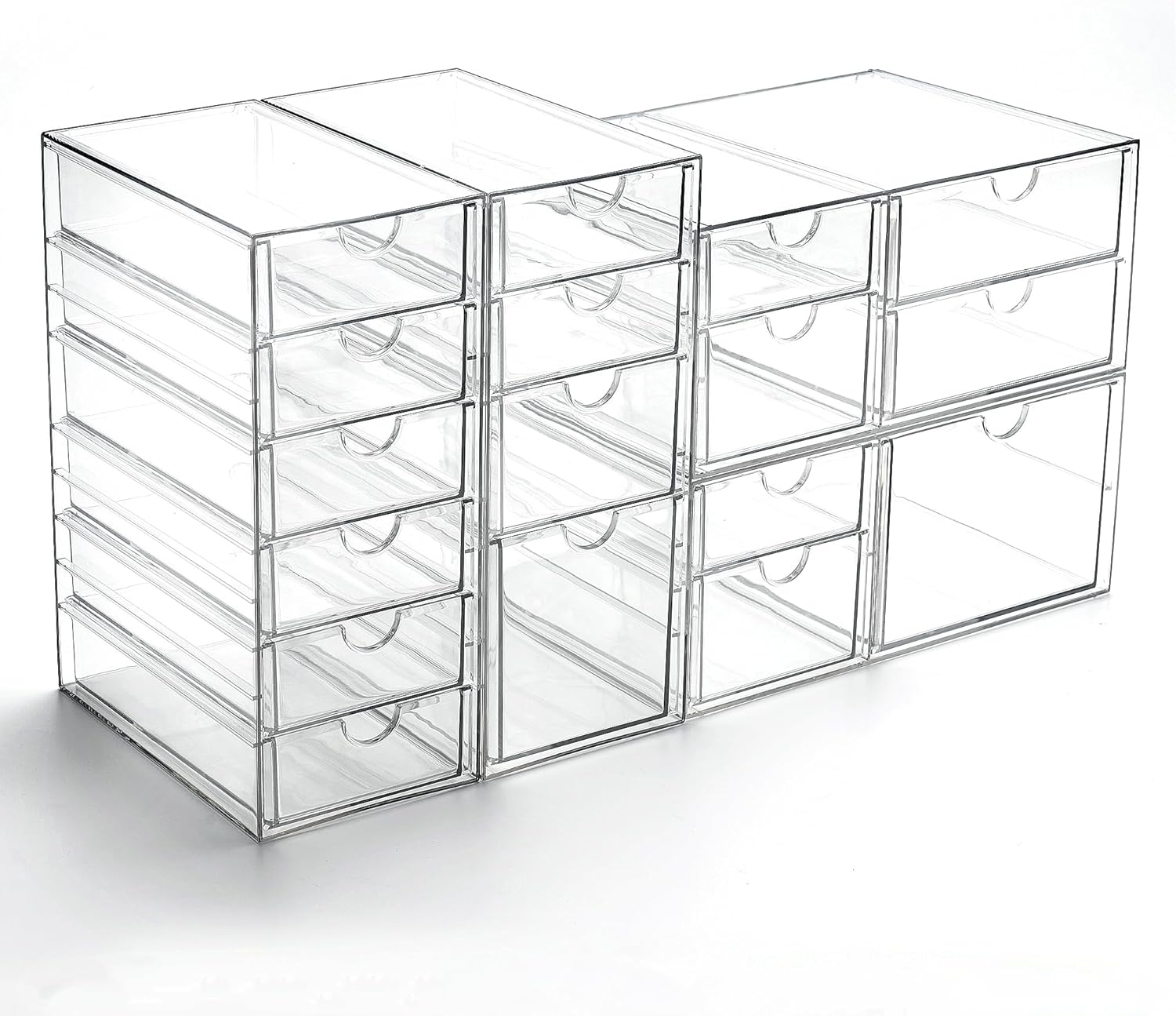 Prsildan Acrylic Drawer Organizer - 17 Clear Stackable Drawers for Craft, Makeup & Jewelry Storage