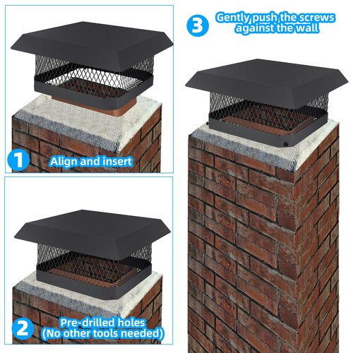 13" x 13" Chimney Caps Fireplace Chimney Cover for Outside Flue Tile Clay, Chimney Flue Cover Chimney Vent Cap with Screen Hood Plate,Galvanized Steel Chimney Rain Cap Roof Rain Guard Top Protector