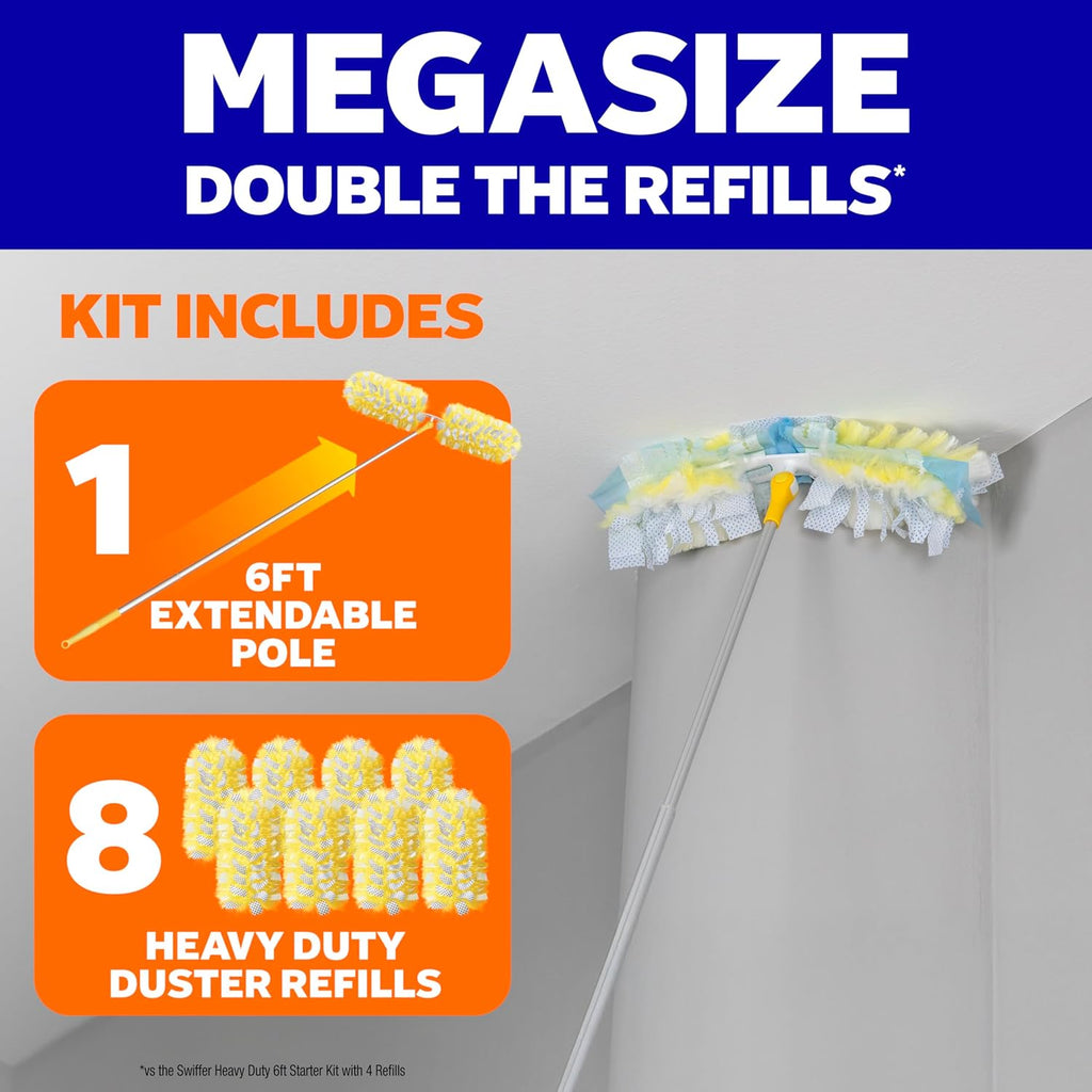 Swiffer Duster Kit - Heavy Duty Starter Kit with 8 Refills & 6 ft Super Extendable Handle