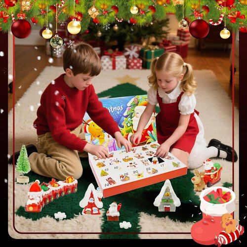 Hiawbon Christmas Mini Santa Figurines - 24-Day Advent Calendar with Tiny Resin Santa, Snowman & Trees for Holiday Decor