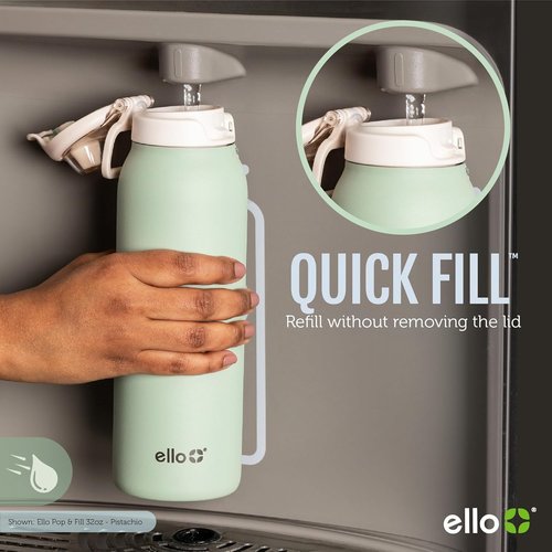 Ello Pop & Fill 22oz Stainless Steel Water Bottle - Quick Fill Technology, Double Walled, Leak Proof | Sunset Meadow