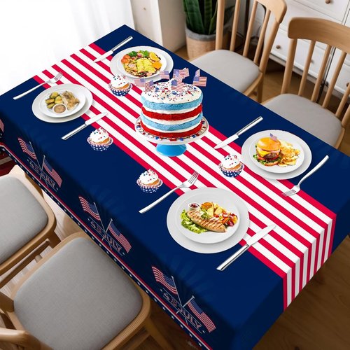 Childom Patriotic Tablecloth - 54" x 108" Disposable American Flag Cover for Fourth of July & Veterans Day Celebrations