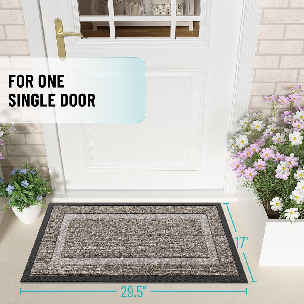 OLANLY Waterproof All-Season Front Door Mat - Sturdy Natural Rubber, Easy Clean | 29.5x17, Khaki & White