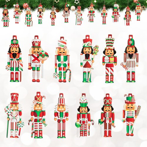 Nutcracker Christmas Ornaments Set of 24, Mini Nutcracker Soldiers Ornaments, Wooden Hanging Decorations for Tree, Traditional Wooden Hanging Soldiers, Single-Sided for Custom Holiday Setup