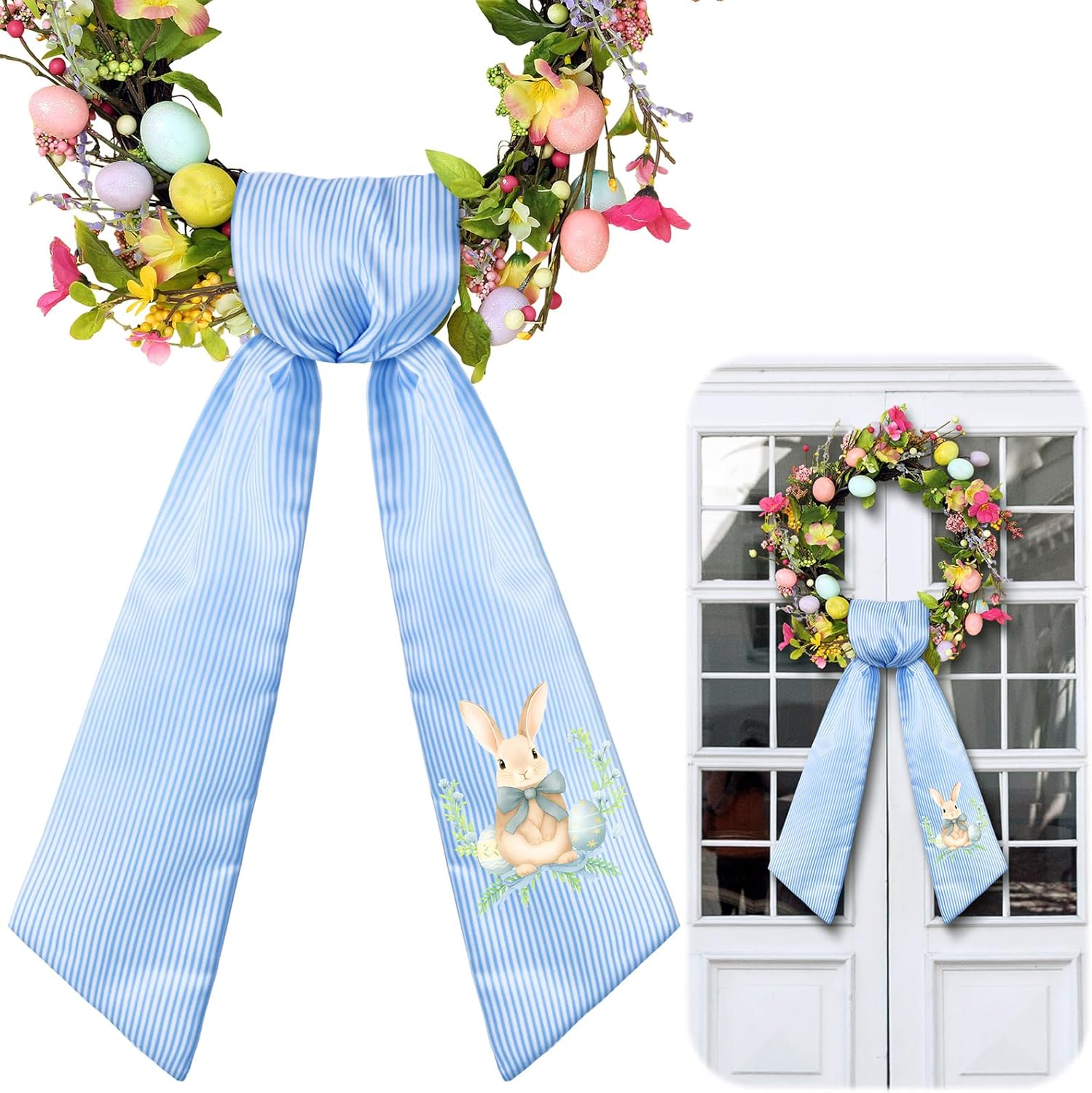 VitalCozy Easter Bunny Wreath Sash - Satin Ribbon for Monogrammed Decor | Indoor/Outdoor Use