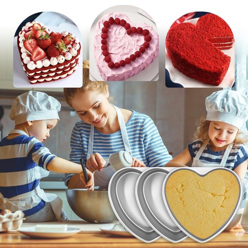 EQUNROY 6 Inch Heart Cake Pan - 3 Pack Aluminum Heart Shaped Baking Pans for Valentine's Day, Wedding, Birthday Party - Nonstick Cake Mold for Oven, DIY Desserts