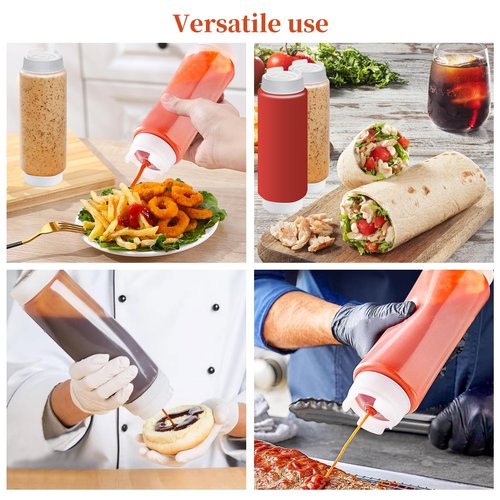 LECEHIVO 12 Pcs 32 oz Condiment Squeeze Bottles with Labels,Inverted Clear Refillable Bottles Plastic Sauce Dispenser for Restaurant Kitchen Ketchup, Dressing, and Sauces