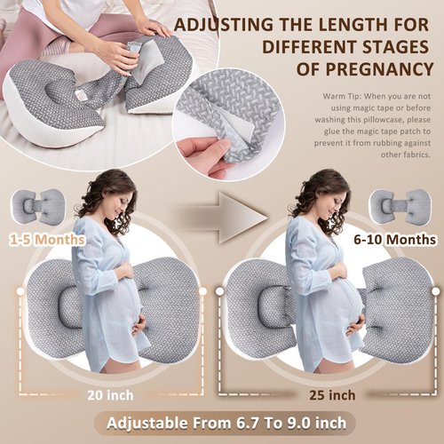Chilling Home Pregnancy Pillow for Sleeping Portable, Maternity Pillow for Side Sleeper, Travel Wedge Pillow, Body Pillow Support for Back, Belly, with Removable Cover, Pink