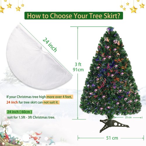 Christmas Tree Skirt, 24 Inch Faux Fur White Tree Skirt Small Snowy White Plush Velvet Xmas Tree Mat Base Cover for Holiday Home Party Decorations
