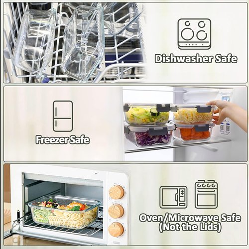 MCIRCO 22 Oz Glass Meal Prep Containers - 10-Pack Food Storage with Lids | Microwave, Oven, Freezer Safe (Gray)