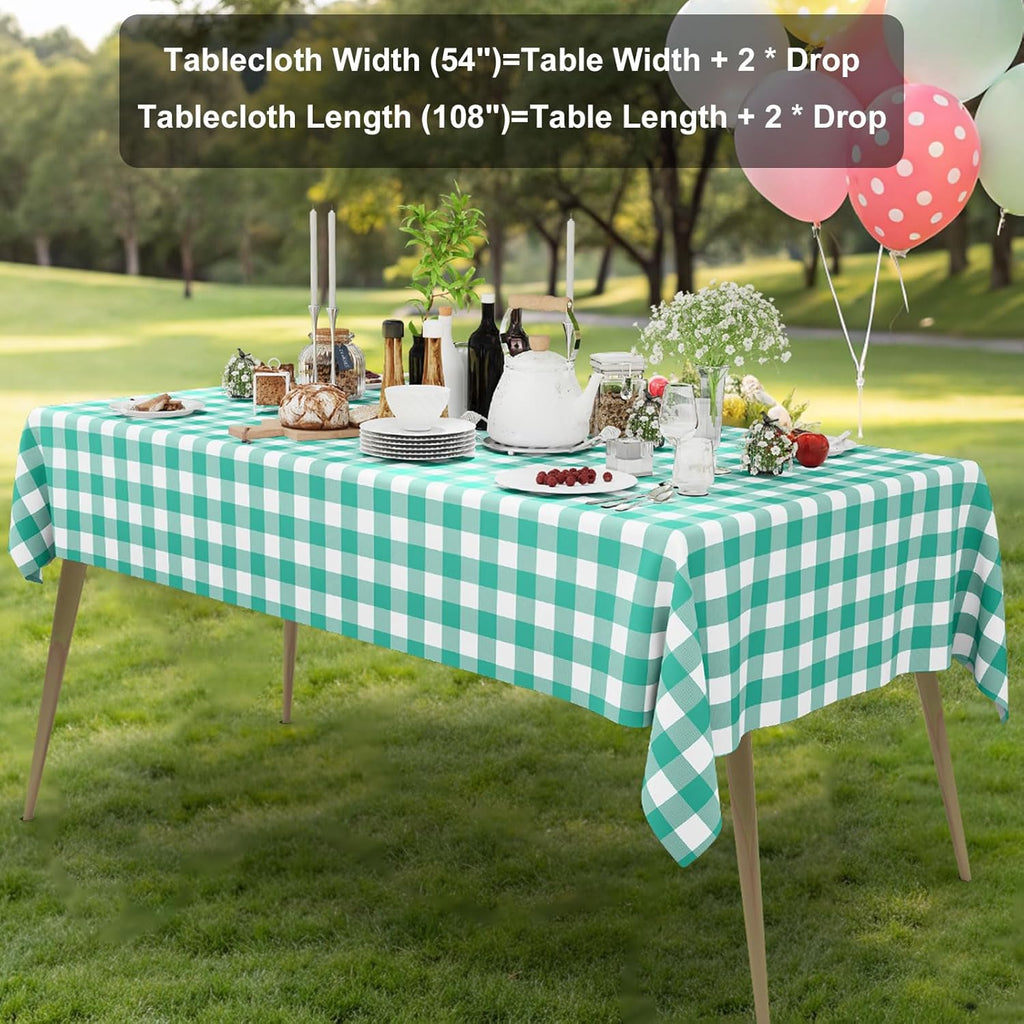Smiry Disposable Tablecloths - 3 Pack Teal Gingham, Heavy Duty Waterproof 54" x 108" Covers for Parties