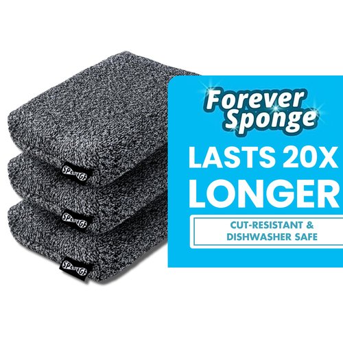 Grill Rescue Heavy Duty Kitchen Sponge - Lasts 20x Longer, Scratch-Free, Safe for Non-Stick Cookware - Cut Resistant, Versatile Household, Bathroom & Outdoor Cleaning Supplies (3, Grey)