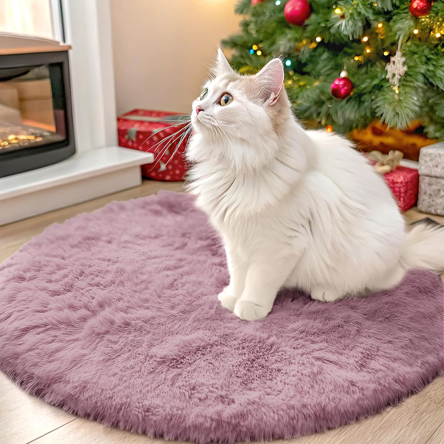 OLANLY Blush Round Area Rug - Soft, Machine Washable 2 ft Circle Carpet for Bedroom & Nursery Decor