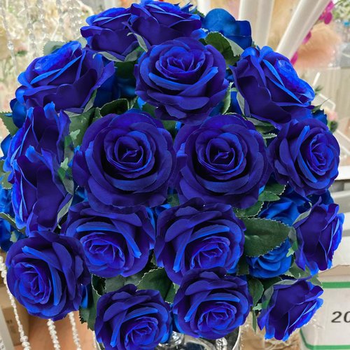 Lcuasc 50pcs Artificial Roses Flowers in Bulk,Realistic Silk Fake Rose with Long Stem for Wedding Centerpieces Bouquet Party Floral Arrangement Home Decoration(Royal Blue)