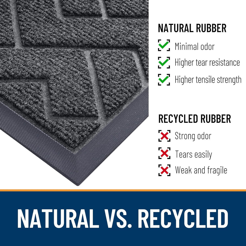 OLANLY Indoor Outdoor Front Door Mat - Waterproof All-Season Herringbone Design, Easy Clean | Grey 71x23