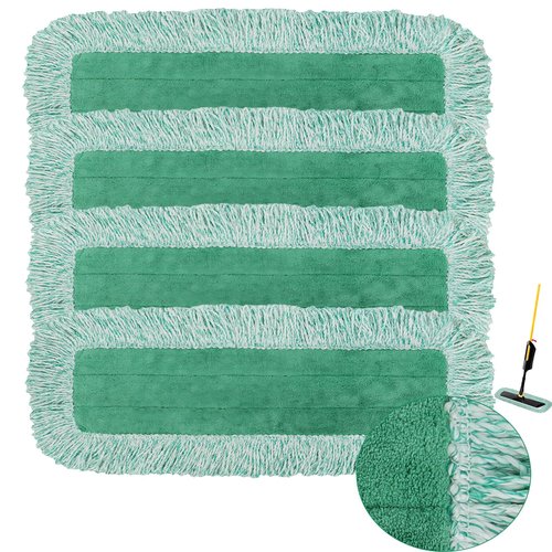 Dust Mop Pads for Rubbermaid Commercial Microfiber Dust Mops - 18 inch Mop Head Replacement with Fringe - Reusable Wet & Dry Cleaning Flat Mops System 18" 17" Refill for Multi-Surface Floor - 4 Pack