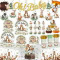 179pcs Woodland Baby Shower Decorations Include Woodland Plates and Napkins Set, Banner, Hanging, Tablecloth, Cupcake Topper, Balloon, for Neutral Forest Animal Baby Shower Decor, Serves 25