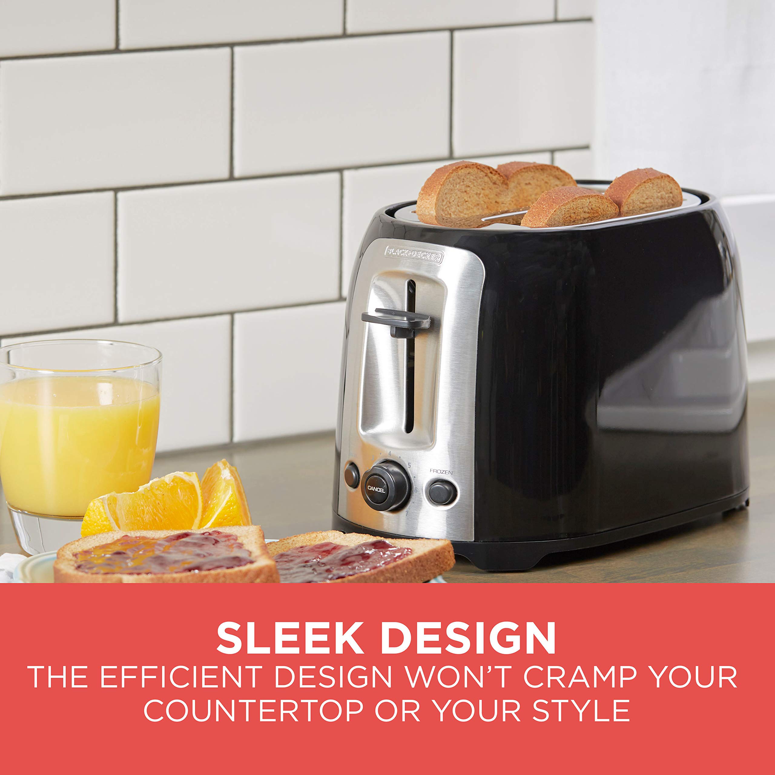 BLACK+DECKER 2-Slice Toaster, TR1278BD, Extra Wide Slots, 7 Shade Settings, 850 Watts, Frozen and Bagel Buttons