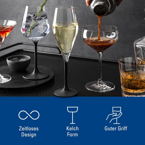 Villeroy & Boch Manufacture Rock Set of 4 Elegant Crystal Glass Champagne Flutes Dishwasher Safe Black