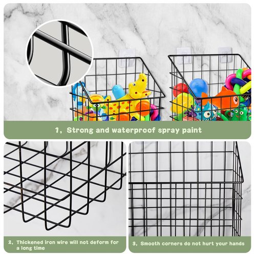 2 Pack Bath Toy Storage Organizer Basket, Large Metal Bathtub Toy Holder, Wall Mounted Hanging Shower Basket, Bath Toy Organizer For Bathtub for Easy Access and Sorting Toys/Clothes/Toiletries