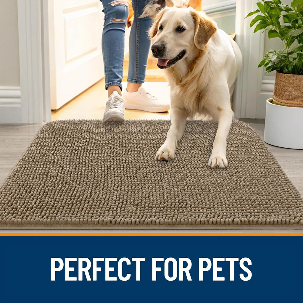 OLANLY Dog Door Mat - Absorbent Non-Slip Chenille Mat for Muddy Paws | Quick Dry 32x20 Tan Doormat