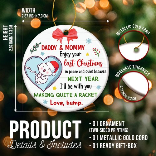ZAGKOO New Parents Christmas Ornament 2025 - First Time Dad, Mom Gifts, Expecting Baby, Pregnancy Announcement, Bumps First Christmas - Merry Xmas Mommy and Daddy - Pregnant Ornament Decoration 2025