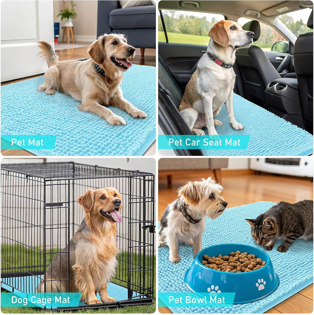 OLANLY Dog Door Mat - Absorbent Non-Slip Washable Doormat for Muddy Paws | 47x20, Quick Dry Chenille, Blue